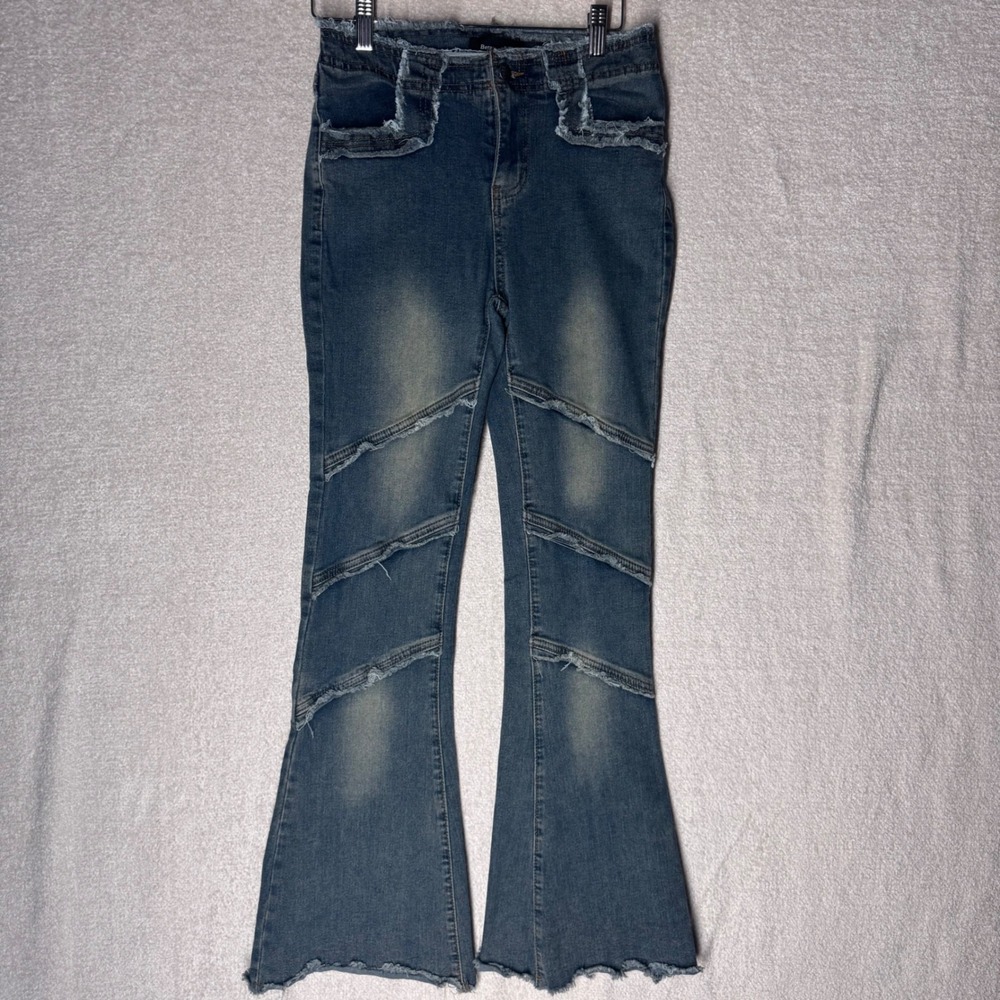 Between Us Women's Size 5 Y2K Flare Jeans Distressed Frayed Panel Denim